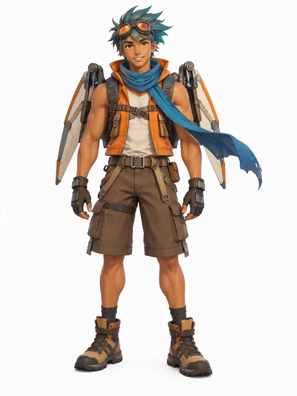 Cel-shaded 3D anime sky courier with wings