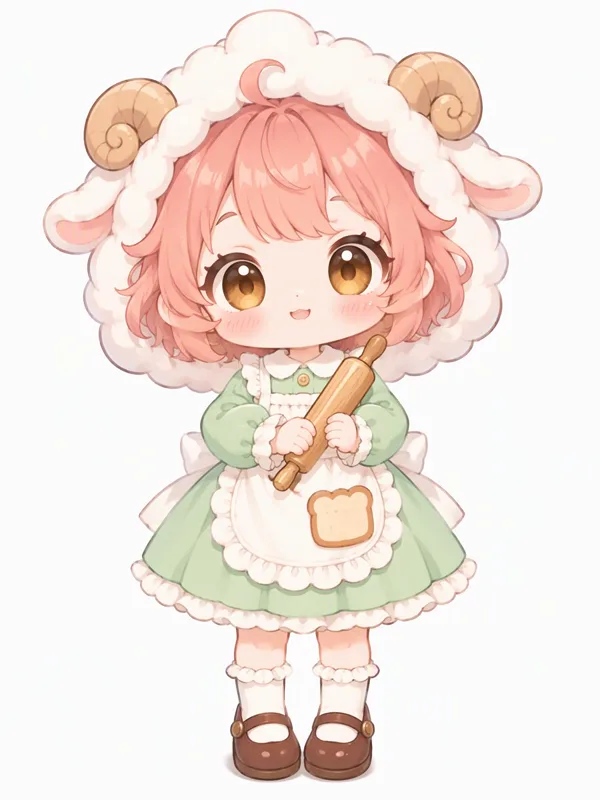 Chibi sheep-hooded girl baker