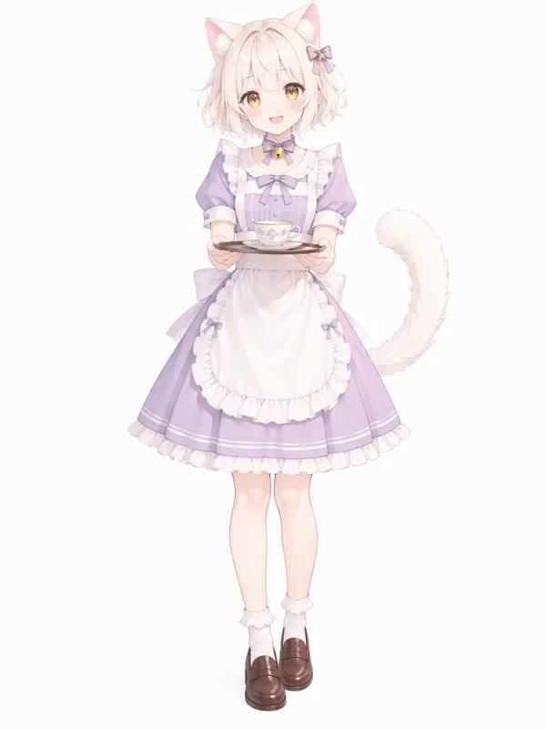 Modern anime cat-eared café waitress