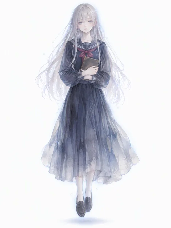 Soft watercolor anime schoolgirl ghost