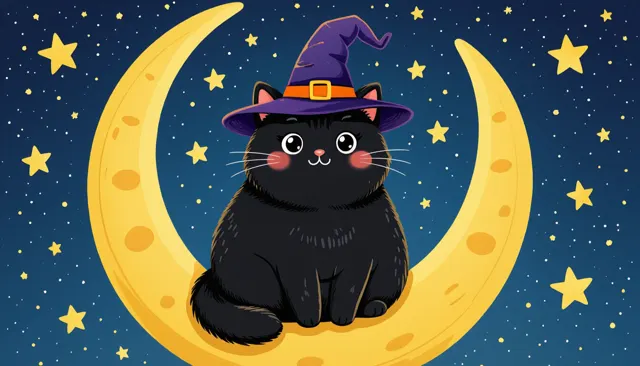 Black cat on a crescent moon