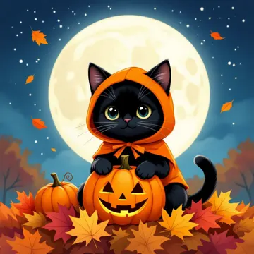 Black cat in the pumpkins