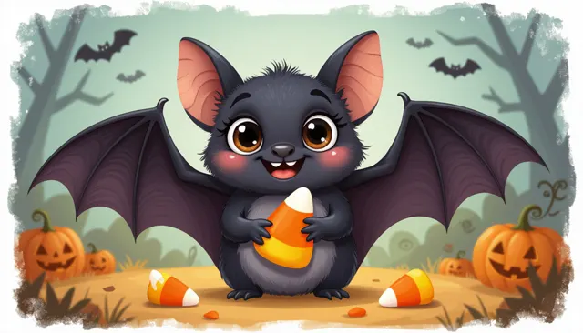 Smiling bat with candy corn