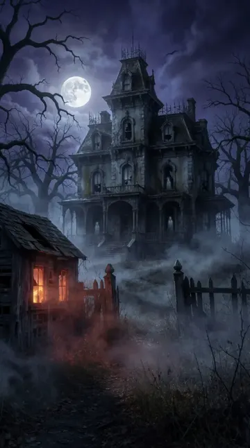 Haunted mansion under the moon