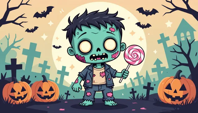 Kawaii zombie with a lollipop