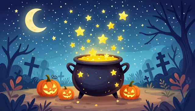 Witch's cauldron in the graveyard