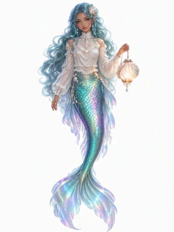 Fantasy OC: a mermaid guardian with a shimmering tail and a lantern
