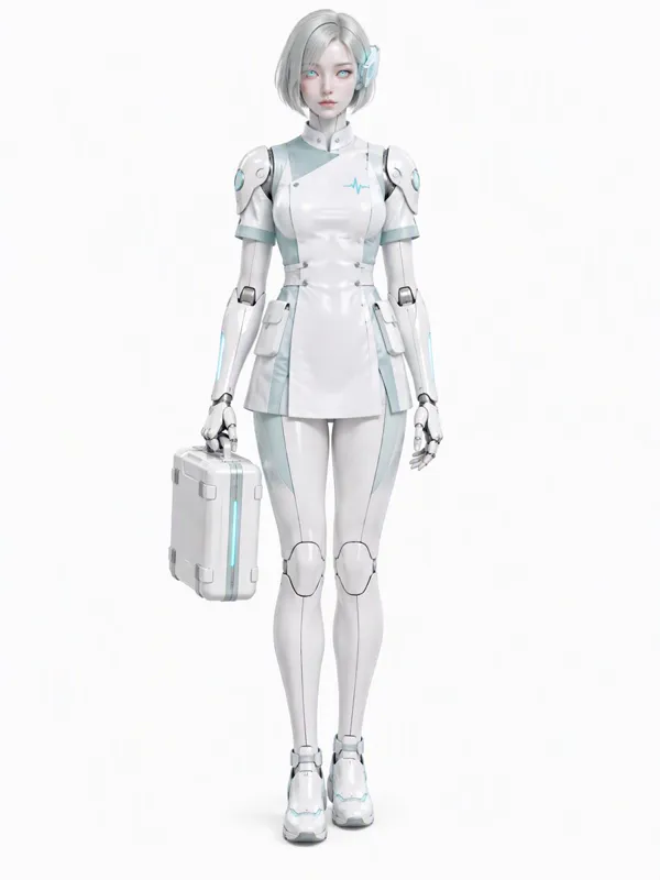 Android OC: a white medical android carrying a first-aid case