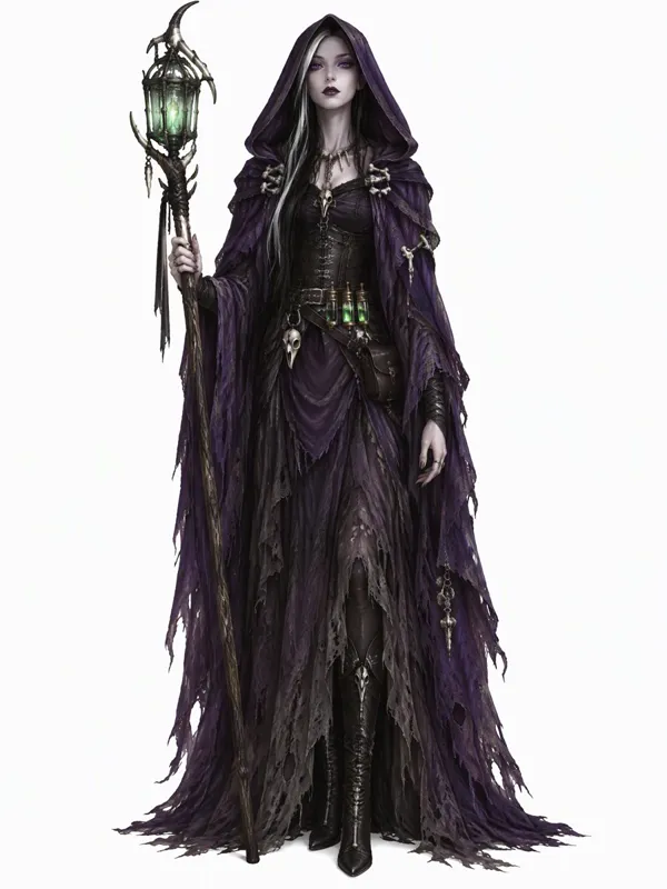 Witch OC: a hooded necromancer with a green lantern staff